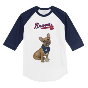 Atlanta Braves French Bulldog 3/4 Navy Blue Sleeve Raglan Shirt