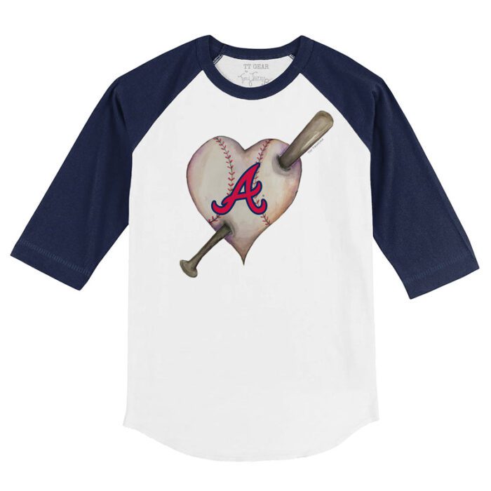 Atlanta Braves Heart Bat 3/4 Navy Blue Sleeve Raglan Shirt
