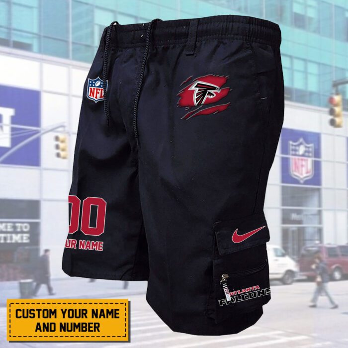 Atlanta Falcons NFL Custom Name & Number Multi-pocket Mens Cargo Shorts Outdoor Shorts WMS2136