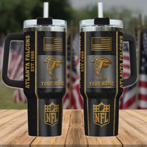 Atlanta Falcons NFL Personalized 40oz Stanley Tumbler Black Gold US Flag Tumbler