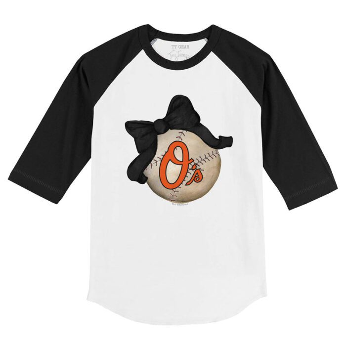 Baltimore Orioles Baseball Bow 3/4 Black Sleeve Raglan Shirt