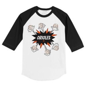 Baltimore Orioles Baseball Pow 3/4 Black Sleeve Raglan Shirt