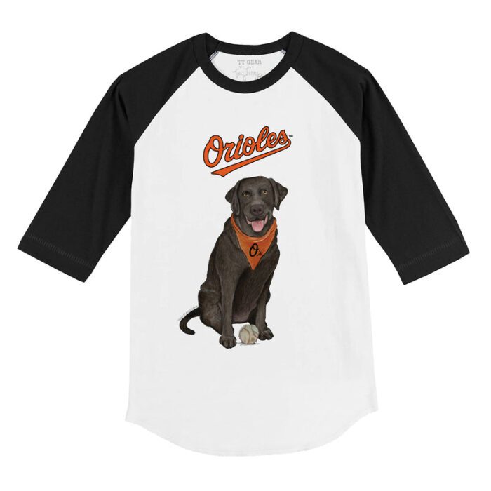 Baltimore Orioles  Black Labrador Retriever 3/4 Black Sleeve Raglan Shirt