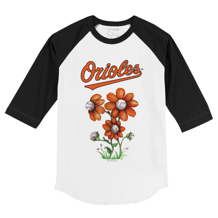 Baltimore Orioles Blooming Baseballs 3/4 Black Sleeve Raglan Shirt