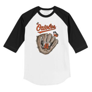 Baltimore Orioles Butterfly Glove 3/4 Black Sleeve Raglan Shirt