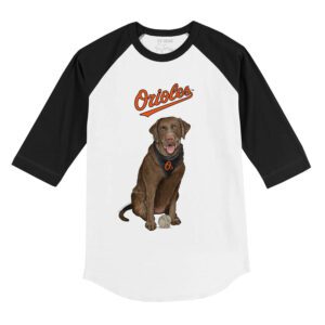 Baltimore Orioles Chocolate Labrador Retriever 3/4 Black Sleeve Raglan Shirt