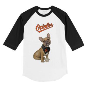 Baltimore Orioles French Bulldog 3/4 Black Sleeve Raglan Shirt