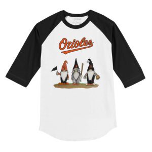 Baltimore Orioles Gnomes 3/4 Black Sleeve Raglan Shirt
