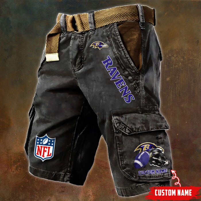 Baltimore Ravens NFL Football Custom Name Pocket Print Cargo Shorts V2 Perfect Gift For Fans MCS1230