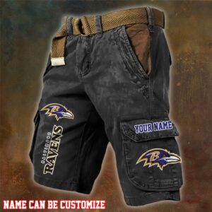 Baltimore Ravens NFL Pocket Print Cargo Shorts V2 Custom Name For Fans MCS1264