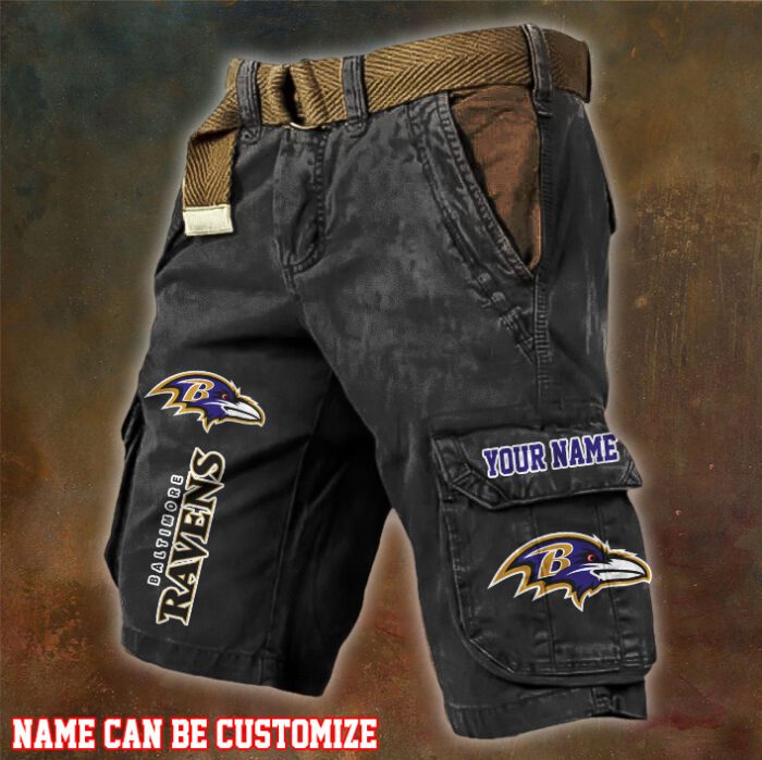 Baltimore Ravens NFL Pocket Print Cargo Shorts V2 Custom Name For Fans MCS1264