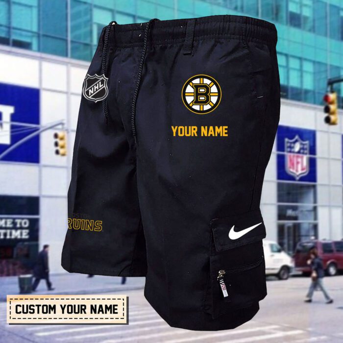 Boston Bruins NHL Custom Name Multi pocket Mens Cargo Shorts Outdoor Shorts WNH1000