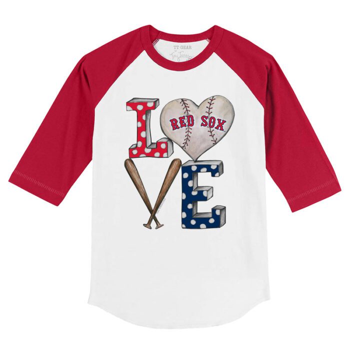 Boston Red Sox Baseball LOVE 3/4 Red Sleeve Raglan Shirt