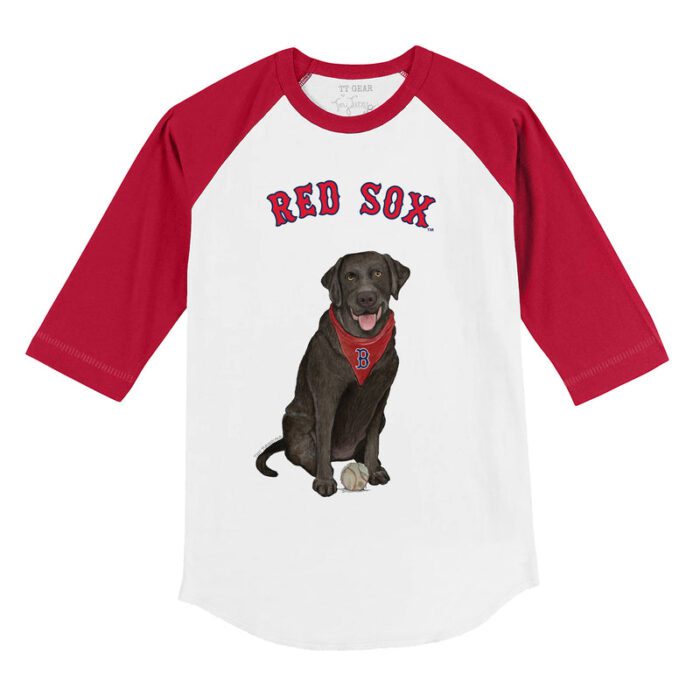 Boston Red Sox Black Labrador Retriever 3/4 Red Sleeve Raglan Shirt