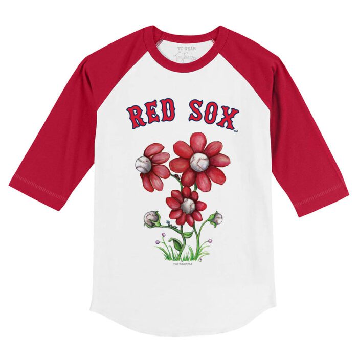 Boston Red Sox Blooming Baseballs 3/4 Red Sleeve Raglan Shirt