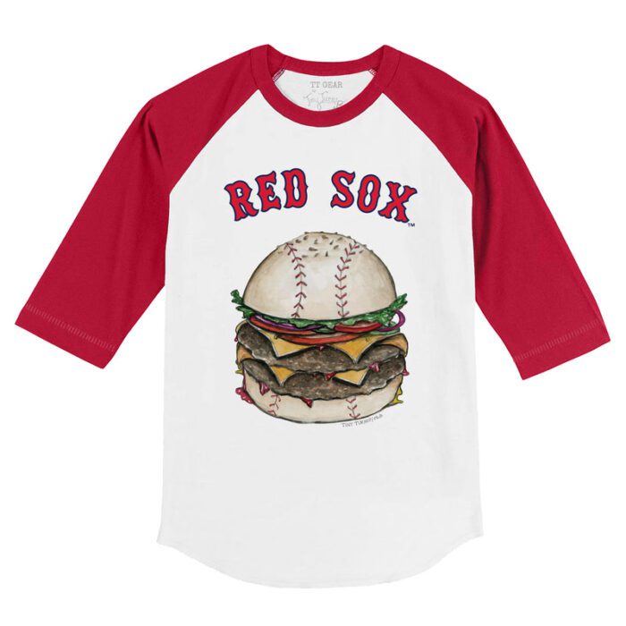Boston Red Sox Burger 3/4 Red Sleeve Raglan Shirt