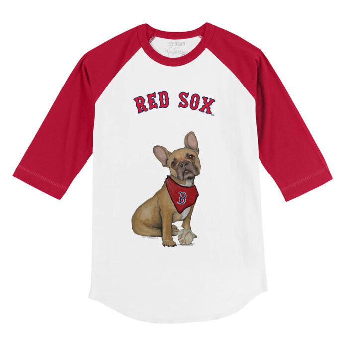 Boston Red Sox French Bulldog 3/4 Red Sleeve Raglan Shirt