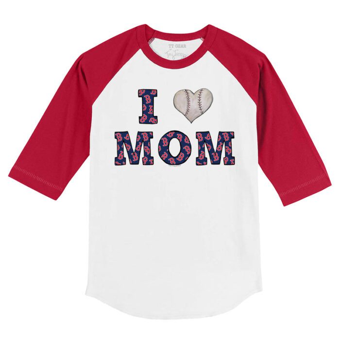 Boston Red Sox I Love Mom 3/4 Red Sleeve Raglan Shirt