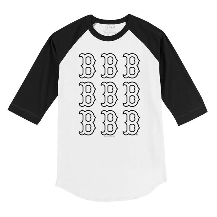 Boston Red Sox Logo Grid 3/4 Black Sleeve Raglan Shirt