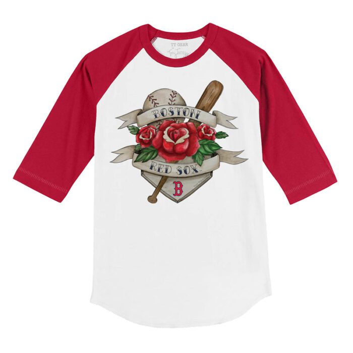 Boston Red Sox Tattoo Rose 3/4 Red Sleeve Raglan Shirt