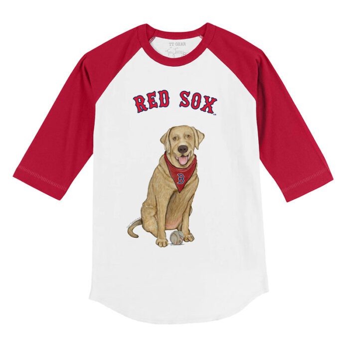 Boston Red Sox Yellow Labrador Retriever 3/4 Red Sleeve Raglan Shirt