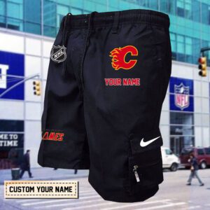 Calgary Flames NHL Custom Name Multi pocket Mens Cargo Shorts Outdoor Shorts WNH1006