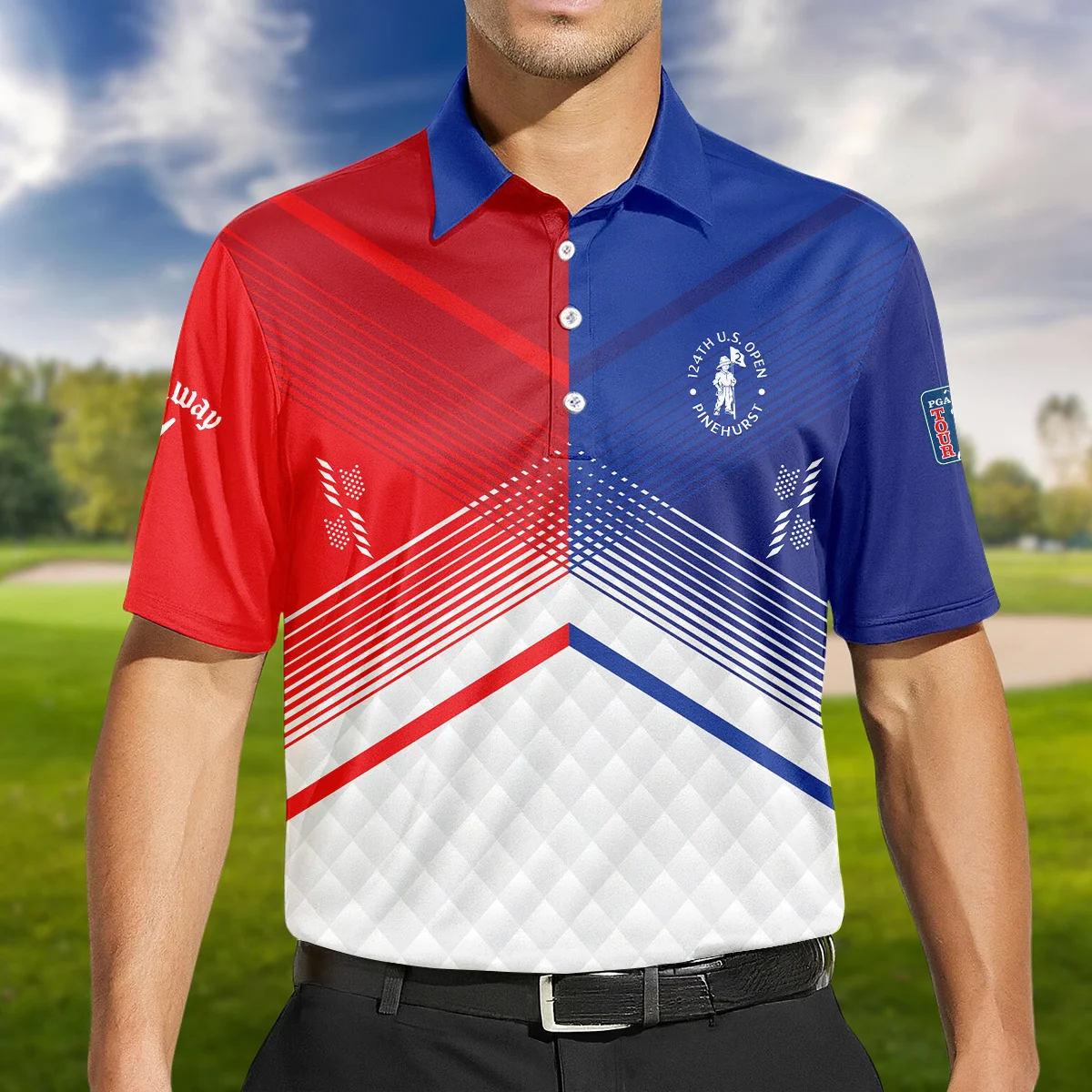 Callaway 124th U.S. Open Pinehurst Blue Red Line White Abstract Polo Shirt Style Classic PLK1384