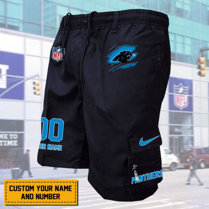 Carolina Panthers NFL Custom Name & Number Multi-pocket Mens Cargo Shorts Outdoor Shorts WMS2139