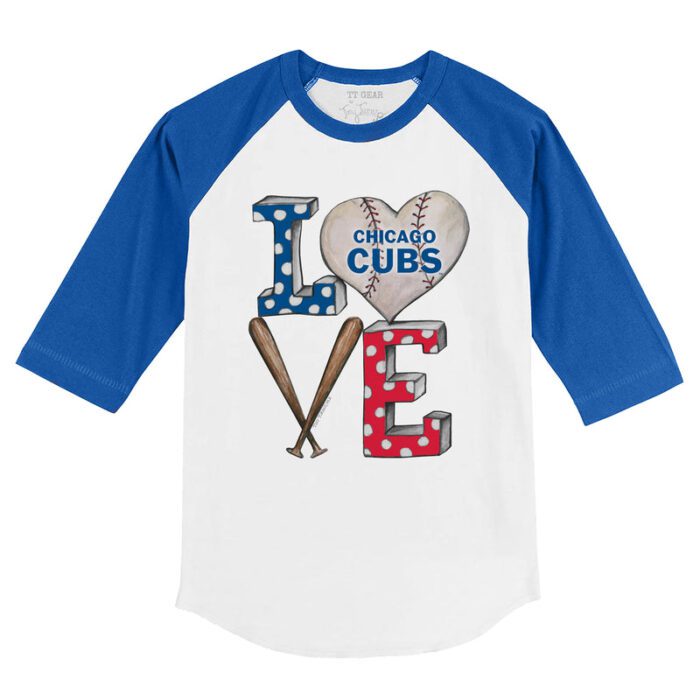 Chicago Cubs Baseball LOVE 3/4 Royal Blue Sleeve Raglan Shirt