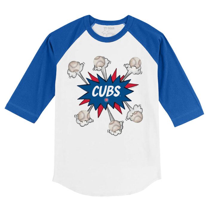 Chicago Cubs Baseball Pow 3/4 Royal Blue Sleeve Raglan Shirt