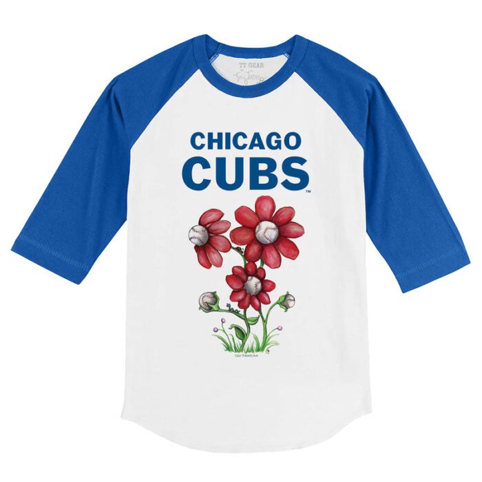 Chicago Cubs Blooming Baseballs 3/4 Royal Blue Sleeve Raglan Shirt