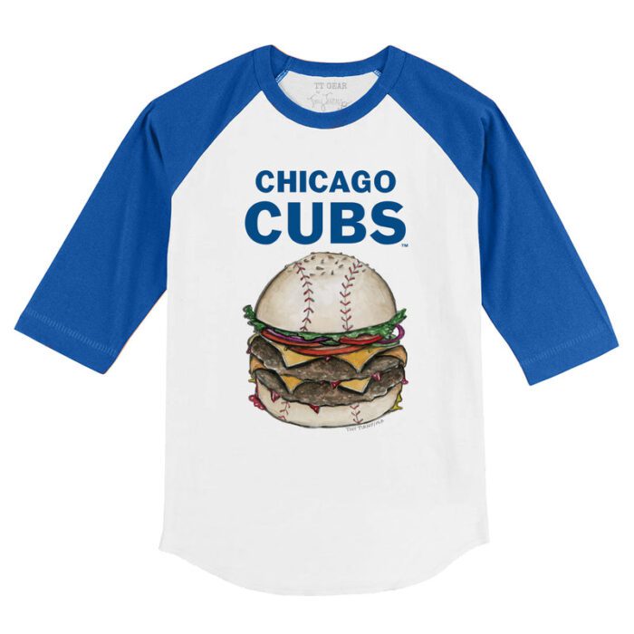 Chicago Cubs Burger 3/4 Royal Blue Sleeve Raglan Shirt