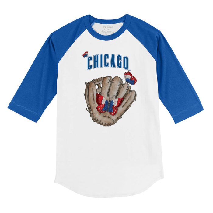 Chicago Cubs Butterfly Glove 3/4 Royal Blue Sleeve Raglan Shirt