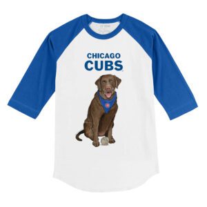 Chicago Cubs Chocolate Labrador Retriever 3/4 Royal Blue Sleeve Raglan Shirt