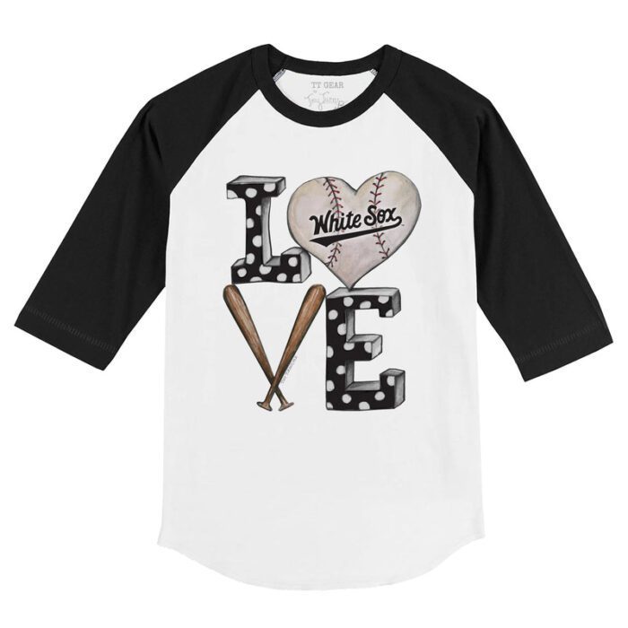 Chicago White Sox Baseball LOVE 3/4 Black Sleeve Raglan Shirt