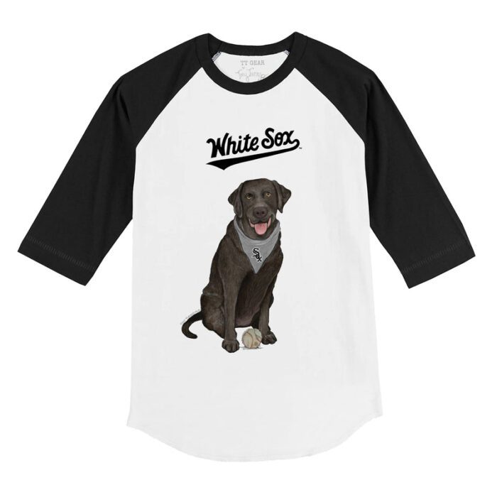 Chicago White Sox Black Labrador Retriever 3/4 Black Sleeve Raglan Shirt