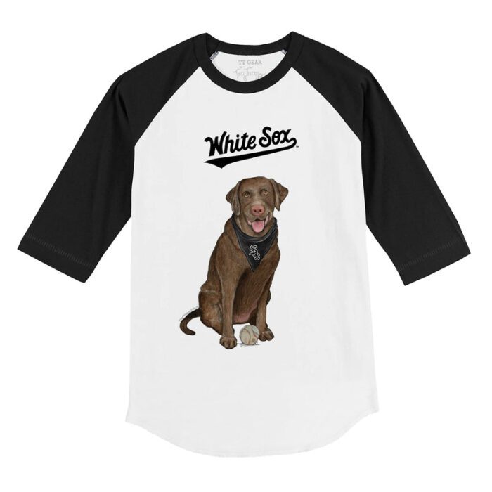 Chicago White Sox Chocolate Labrador Retriever 3/4 Black Sleeve Raglan Shirt