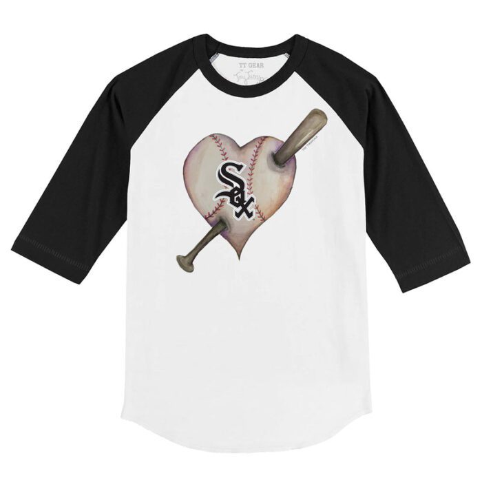 Chicago White Sox Heart Bat 3/4 Black Sleeve Raglan Shirt