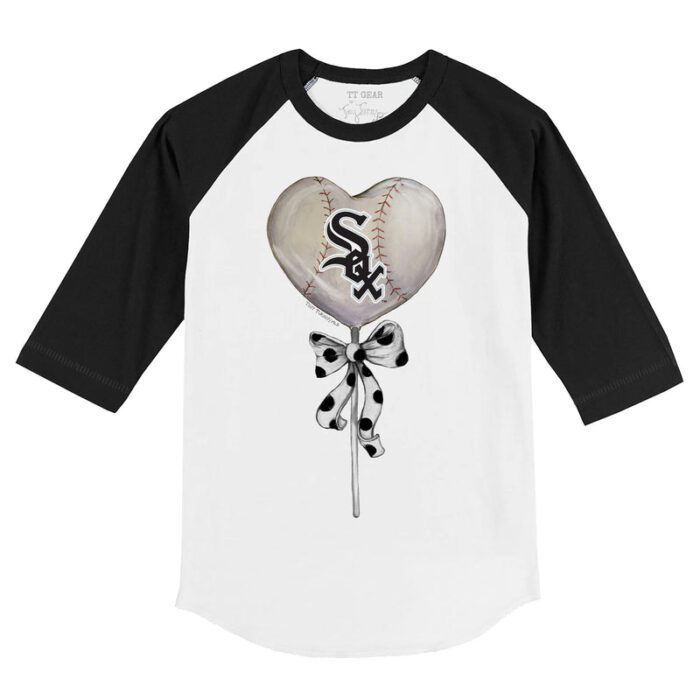 Chicago White Sox Heart Lolly 3/4 Black Sleeve Raglan Shirt