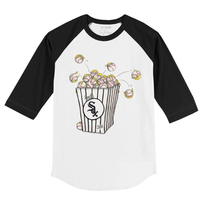 Chicago White Sox Popcorn 3/4 Black Sleeve Raglan Shirt