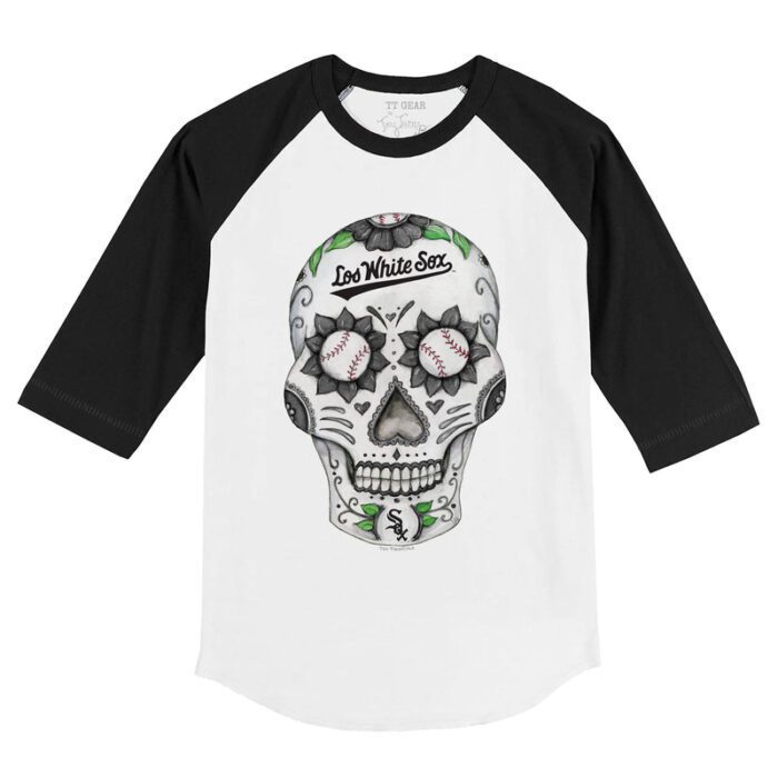 Chicago White Sox Sugar Skull 3/4 Black Sleeve Raglan Shirt