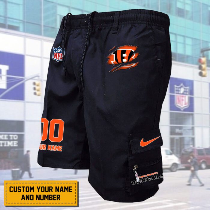 Cincinnati Bengals NFL Custom Name & Number Multi-pocket Mens Cargo Shorts Outdoor Shorts WMS2138