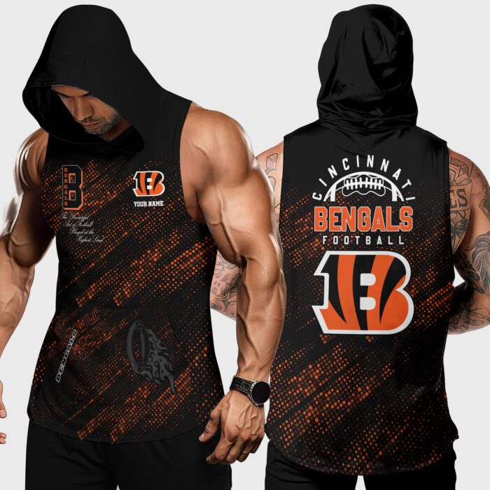 Cincinnati Bengals NFL Men Workout Hoodie Tank Tops Custom Name WHT1069