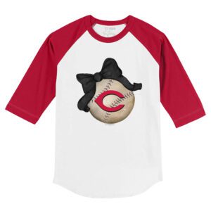 Cincinnati Reds Baseball Bow 3/4 Red Sleeve Raglan Shirt