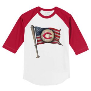 Cincinnati Reds Baseball Flag 3/4 Red Sleeve Raglan Shirt