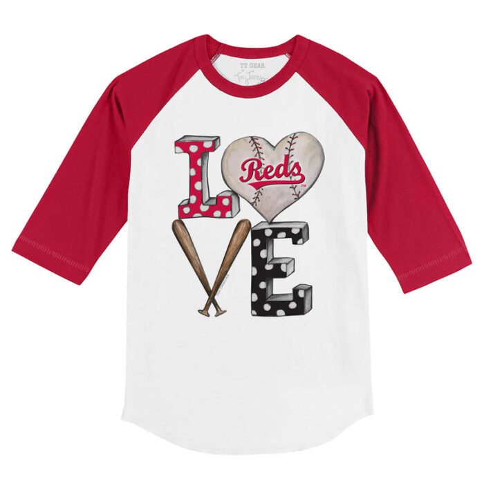 Cincinnati Reds Baseball LOVE 3/4 Red Sleeve Raglan Shirt