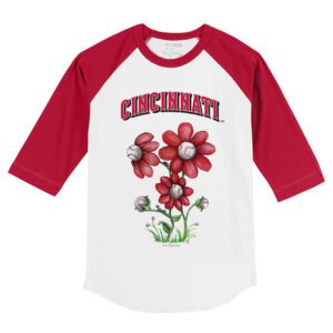 Cincinnati Reds Blooming Baseballs 3/4 Red Sleeve Raglan Shirt
