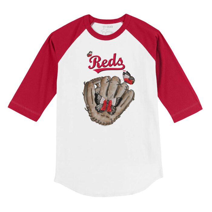 Cincinnati Reds Butterfly Glove 3/4 Red Sleeve Raglan Shirt