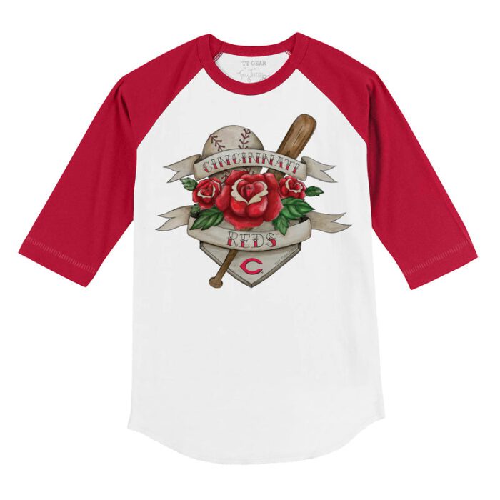 Cincinnati Reds Tattoo Rose 3/4 Red Sleeve Raglan Shirt