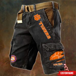 Clemson Tigers NCAA Pocket Print Cargo Shorts V2 Custom Name MCS1005